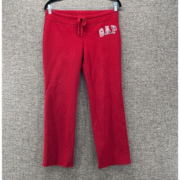 GAP‎ Womens Trackpants Size S Red Wide Leg Fleece Low Rise Baggy Spellout Y2k - Picture 1 of 10